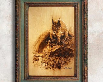 Squirrel Wood Burned Artwork: Realistic Pyrography Painting