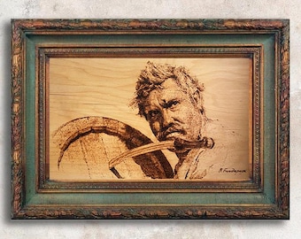 Original Pyrography Painting - Unique Wood Wall Art for Interior Design, Office Decor, Man Cave Decor, Fine Art Painting