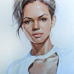 Portrait aquarelle unique belle fille. Intérieur unique en son genre, illustration d'art mural minimaliste. Aquarelle moderne en cadeau.