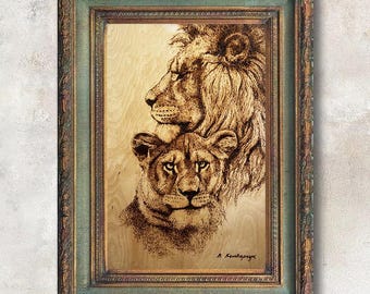 Original Artwork Animal Portrait, Wood Art Anniversary Gift, Wooden Wall Art, Unique Wall Art Soulmate Drawing. Art for sale gallery wall