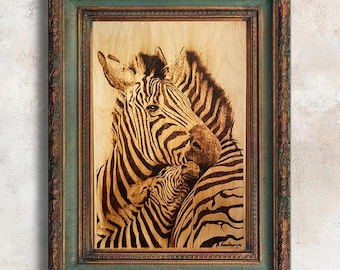 Original artwork animal portrait. Wood art anniversary gift. Wooden gallery wall art soulmate drawing