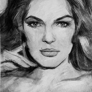 オリジナルの木炭画。美人の肖像画。ユニークなギフトに最適な木炭を使ったミニマリストアートスケッチ。ロマンチックな壁飾り