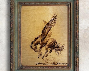 Pegasus Wood Burning Art | 5th Anniversary Gift | Luxury Executive Office Decor