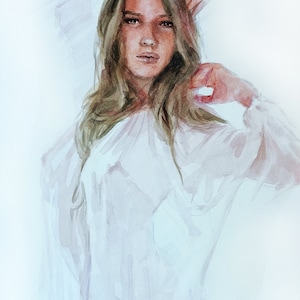 Ritratto ad acquerello di una bella ragazza. Schizzo minimalista con colori a colori. Illustrazione ad acquerello brillante