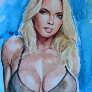 Disegno ad acquerello originale unico nel suo genere. Bellissima figura nuda di una ragazza. Schizzo ad acquerello minimalista unico. Set di pareti della galleria