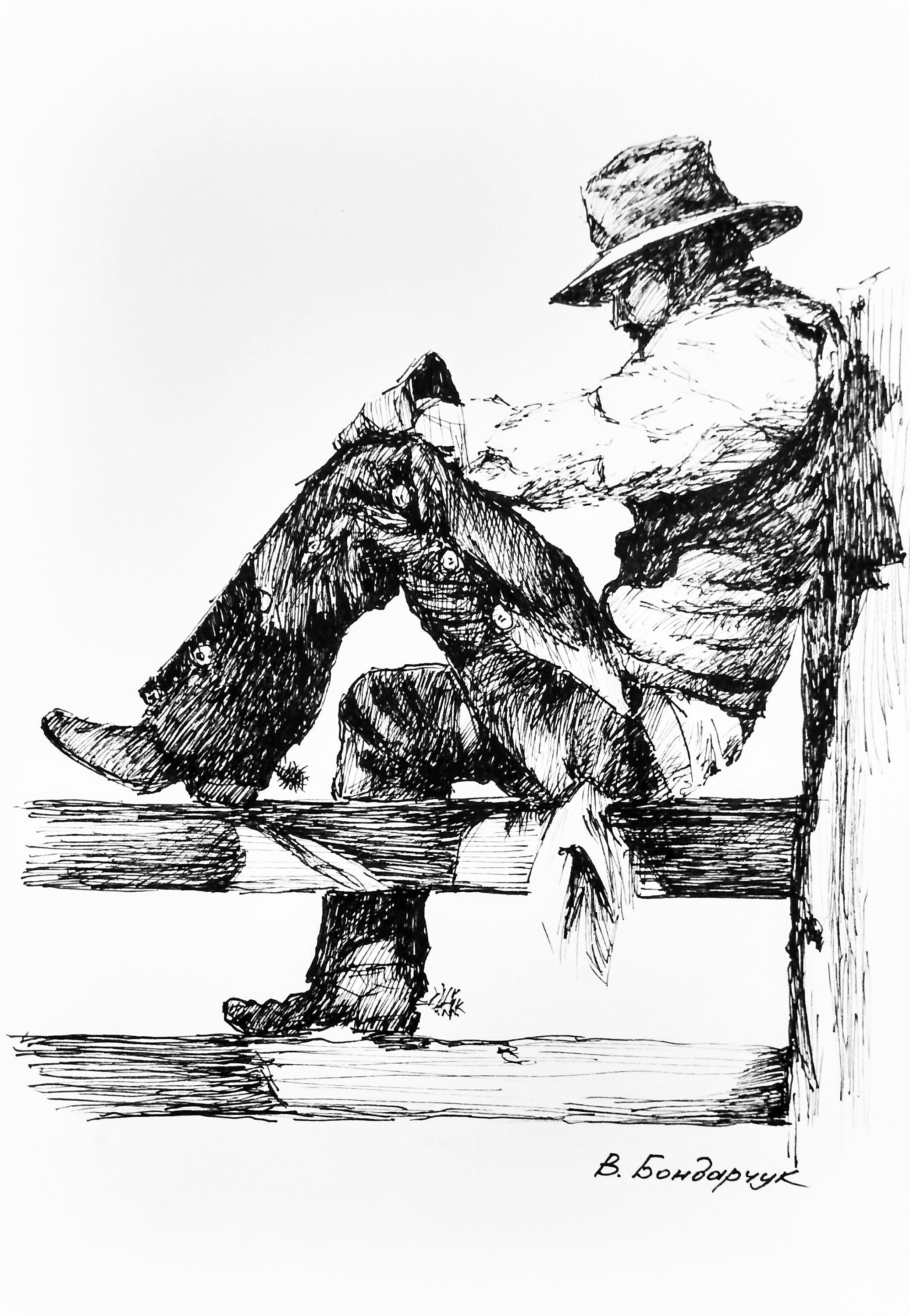 Original Marker Drawing Cowboy Drawing Western Wild West Etsy