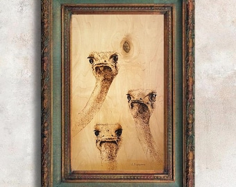 Original artwork. Bird art commission Wood anniversary gift. Soulmate drawing interior design gallery wall