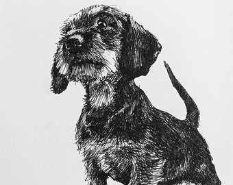 Original Drawing. Dog. Minimalist  black and white art