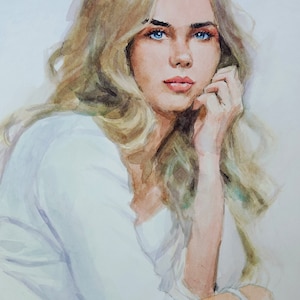 Ritratto personalizzato originale di ragazza ad acquerello. Illustrazione artistica minimalista unica e irripetibile. Decorazione per la casa, arte murale