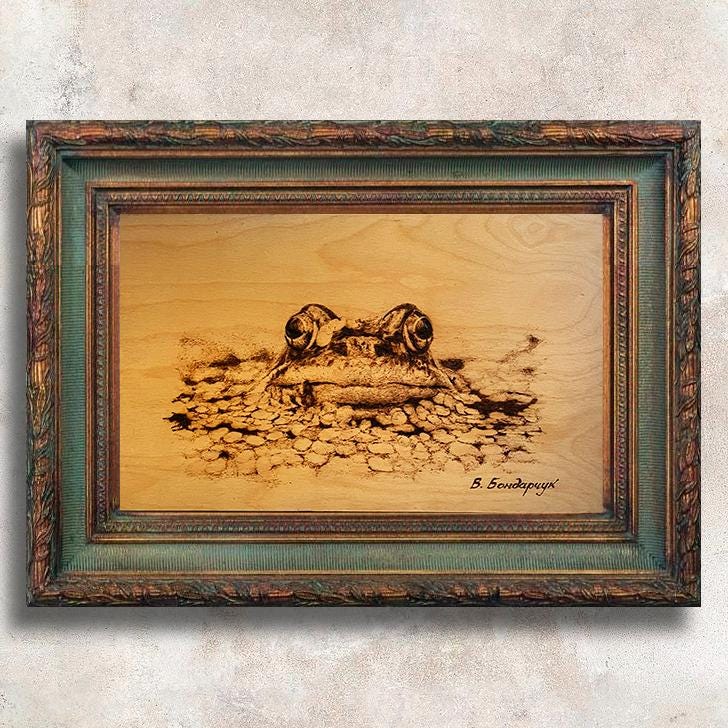 Original painting frog art. 5th anniversary gift. Commission painting gallery wall interior design. Kitchen decor wood art