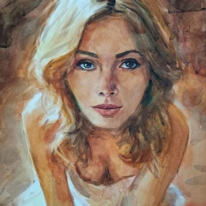 Portrait aquarelle unique belle fille. Intérieur unique en son genre, illustration d'art mural minimaliste. Aquarelle moderne en cadeau.