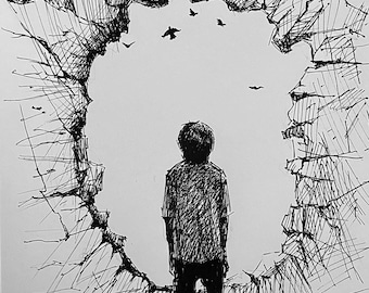 Original Minimalist Drawing. Black Marker illustration Art