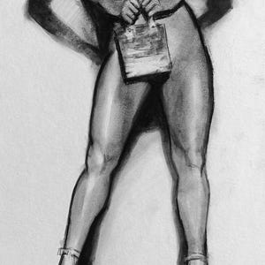 Original, оne of a kind charcoal sketch. Beautiful naked figure girl drawing. Minimalist black and white charcoal drawing wall art Interior