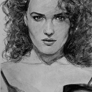 オリジナルの木炭スケッチ。美人の肖像画。ユニークなギフトに最適な木炭を使ったミニマリストな絵。ロマンチックなアート壁装飾