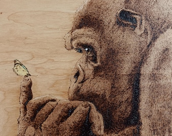 Wood Burned Gorilla Art: Realistic Pyrography Drawing