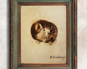 Original artwork animal portrait. Wood art anniversary gift. Wooden wall art commission soulmate drawing