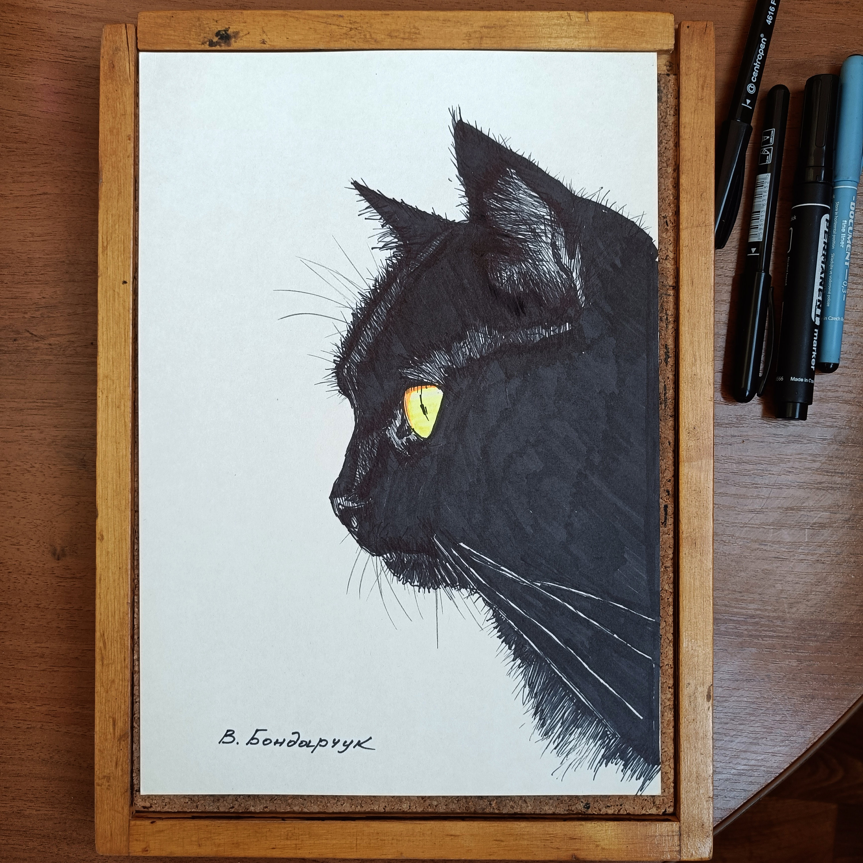 Original Painting. Black Cat. Minimalist Black and White Art