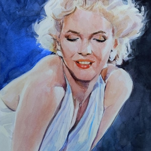 Original one of a kind drawing watercolor sketch. Beautiful half naked portrait of a Marilyn Monroe. Unique Minimalist watercolor wall art