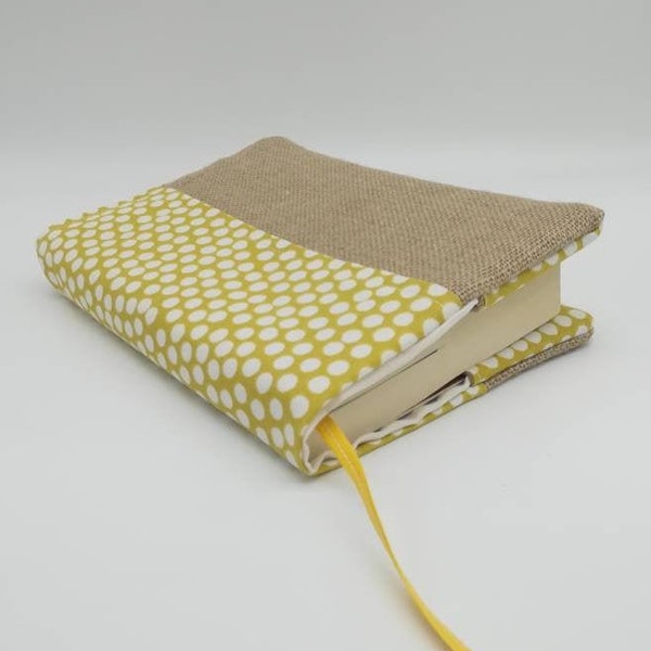 Book Cover - Yellow Polkadot Reusable Book Protector - Personalize with your books measurements