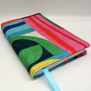 Fabric Book Cover - Colorful Reusable Book Protector - Personalize with your books measurements