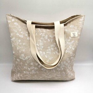 Waterproof Oilcloth Beachbag - Large Beige and Flowered Waterproof Beach Bag