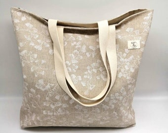 Waterproof Oilcloth Beachbag - Large Beige and Flowered Waterproof Beach Bag