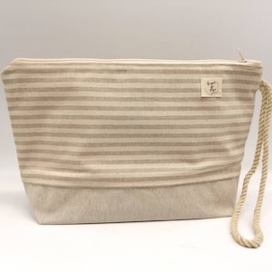 Wasserdichter Innen- und Basisreißverschluss, Kosmetiktasche, Make-up-Tasche, gestreifter beige wasserdichter Beutel, Strand-Beutel