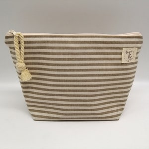 Absolut wasserabweisende Reißverschluss-Tasche, Kosmetiktasche, Make-up-Tasche, gestreifte beige wasserdichte Tasche, Strandtasche