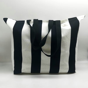 Black and White Striped Beach Bag