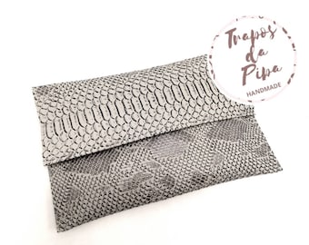 Portefeuille imitation en cuir de serpent gris