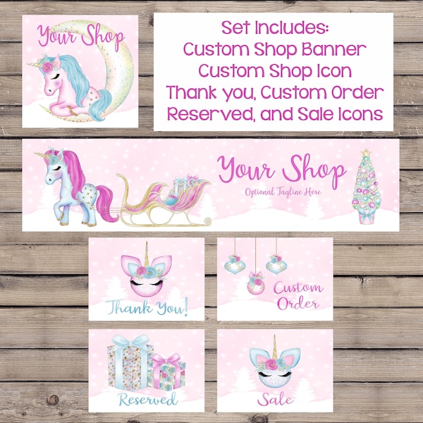 Christmas Shop Banner Set, Unicorn Shop Set