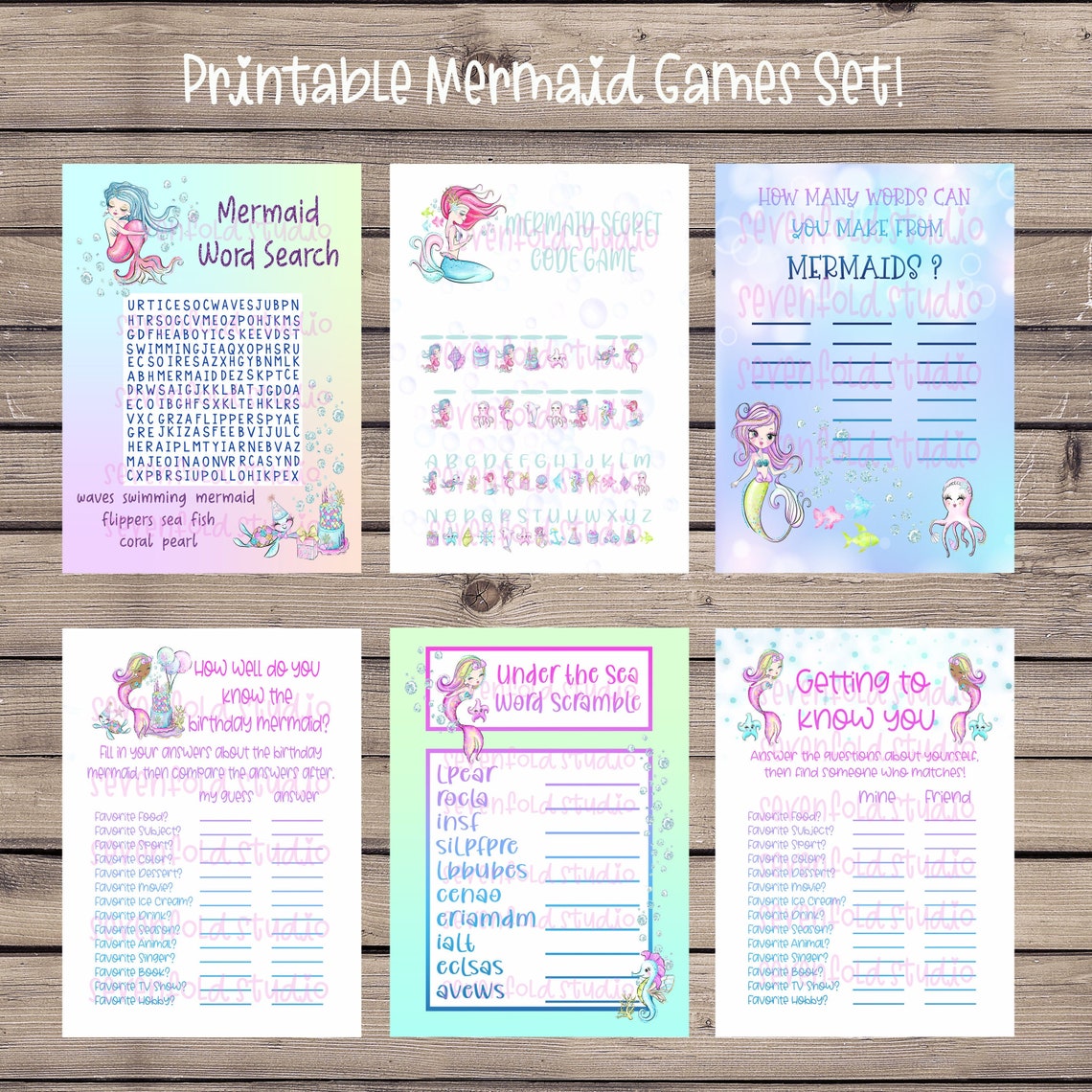 Printable Mermaid Games, Printable Party Games, Mermaid Game Bundle ...
