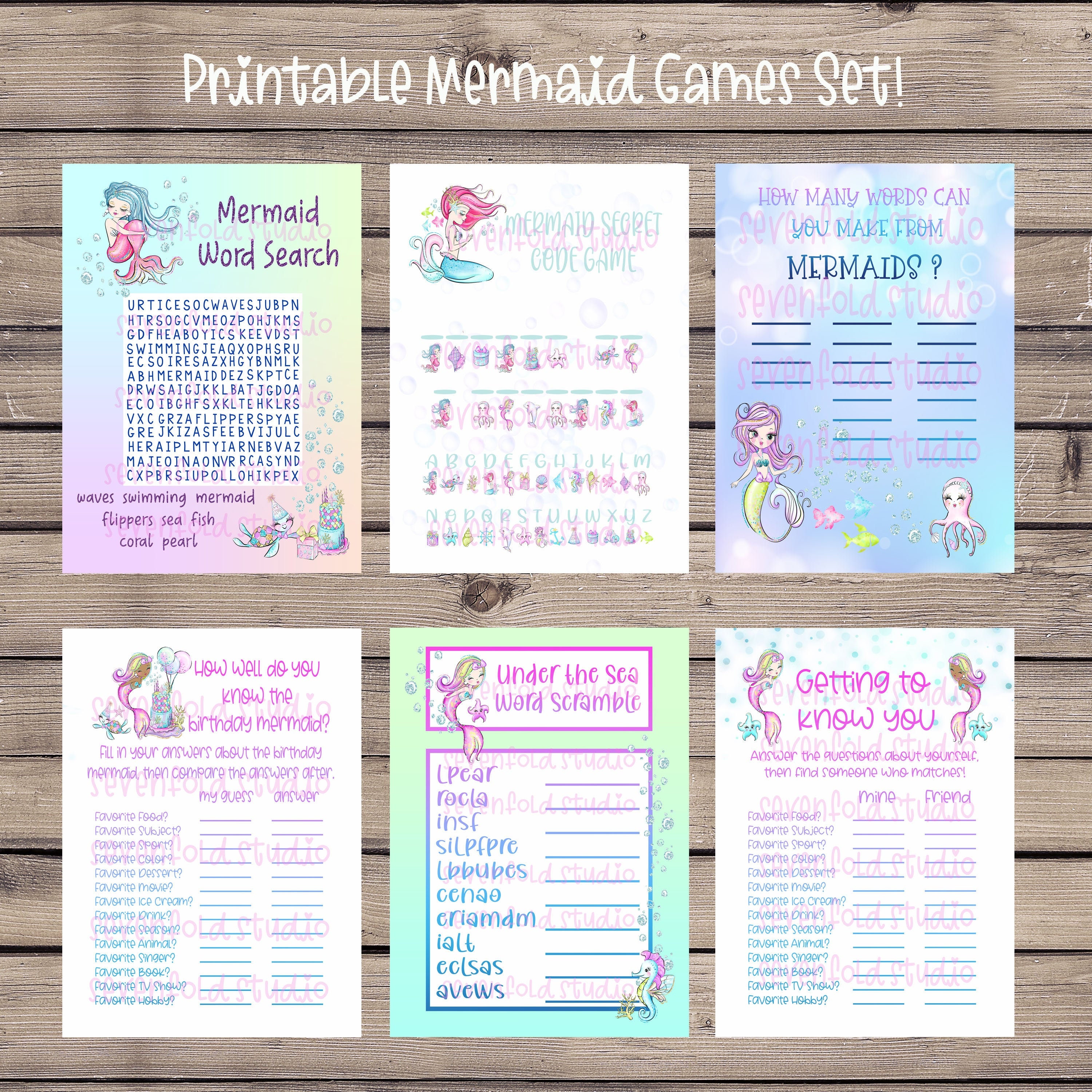 Printable Mermaid Games, Printable Party Games, Mermaid Game Bundle ...