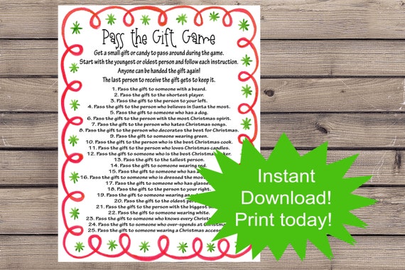 Christmas Game Pass the Gift Game Gift Exchange (Instant Download