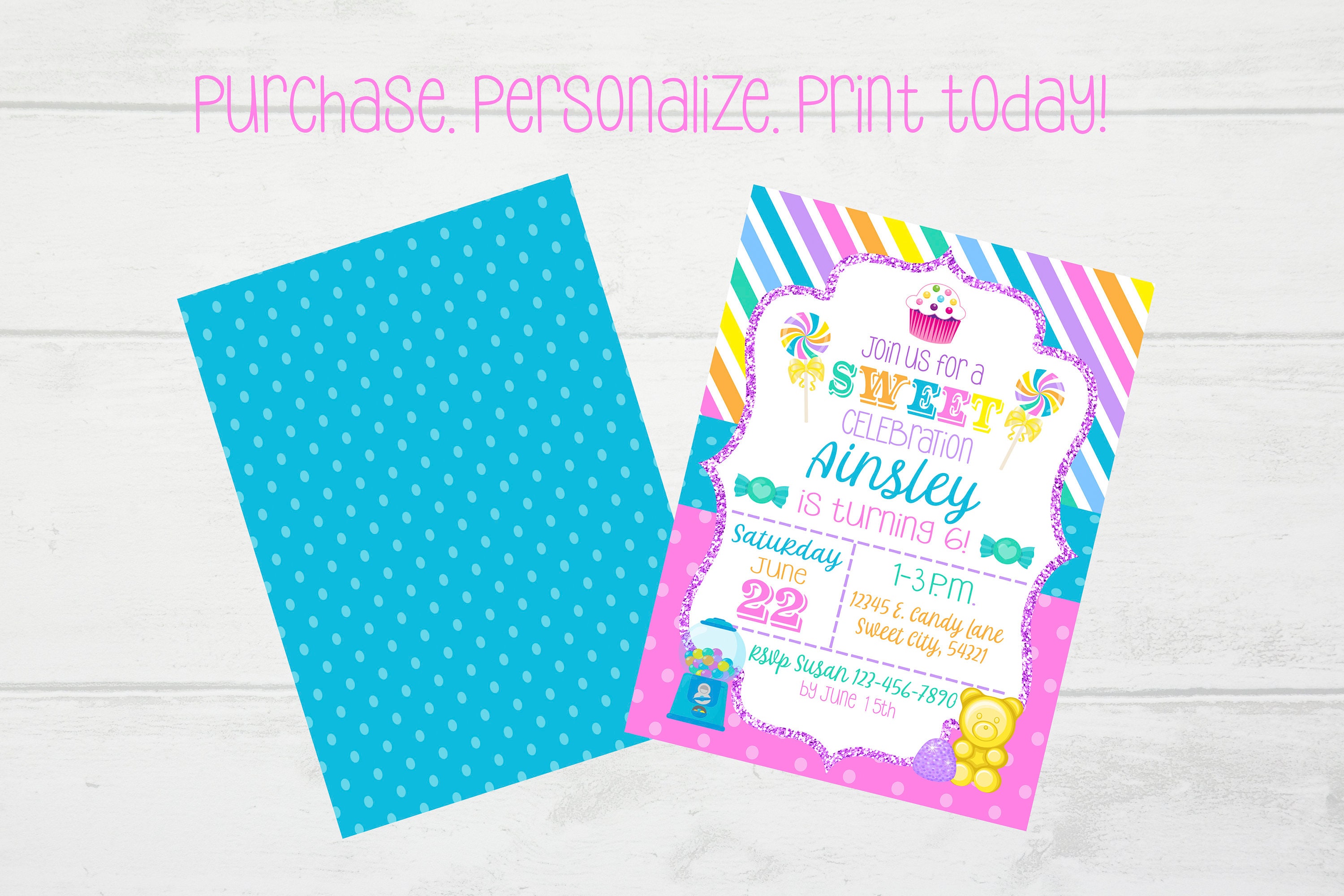 Candy Invitation Candy Theme Birthday Invite Digital | Etsy