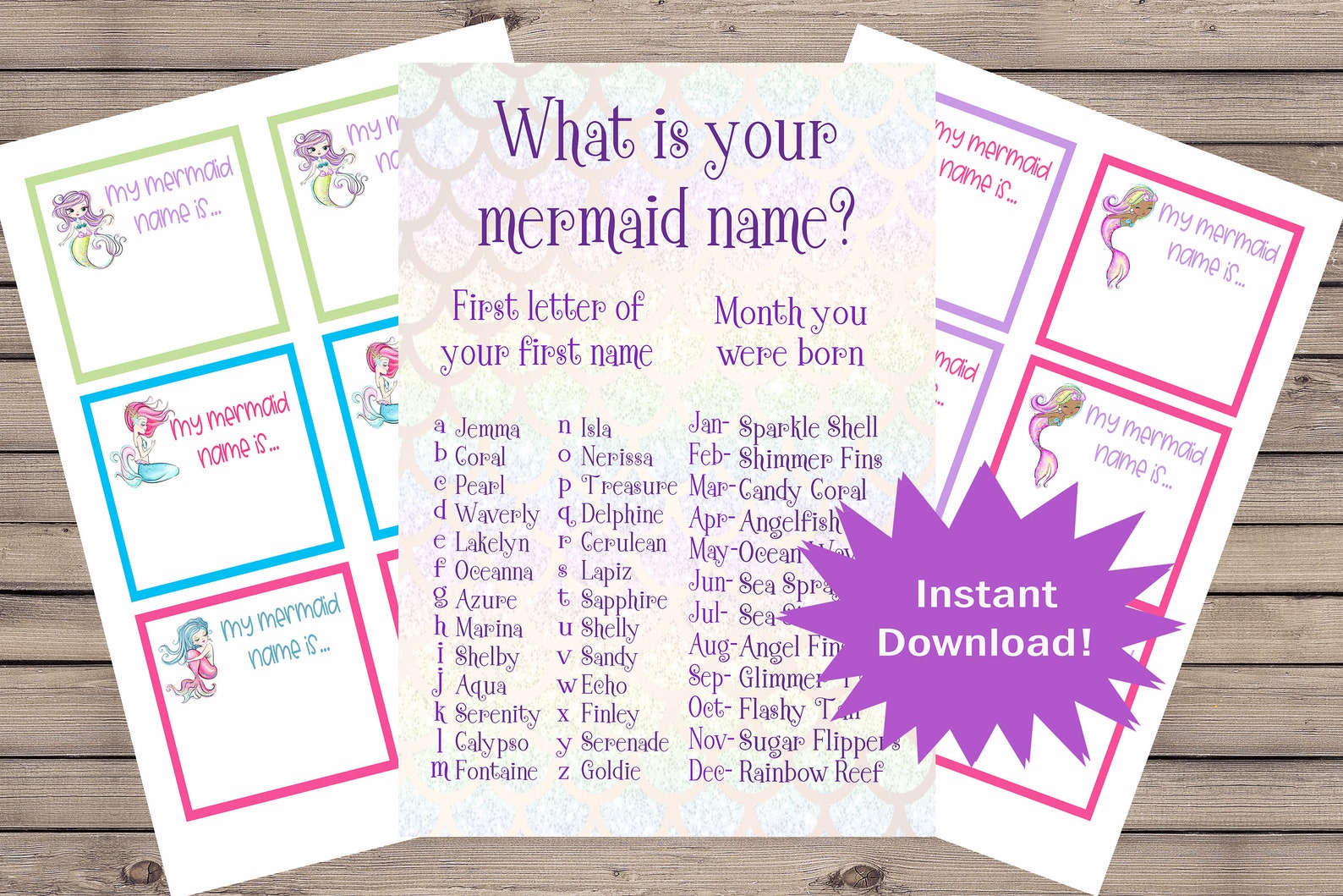 Mermaid Party Game, Mermaid Name Game, Mermaid Game, Mermaid Birthday ...