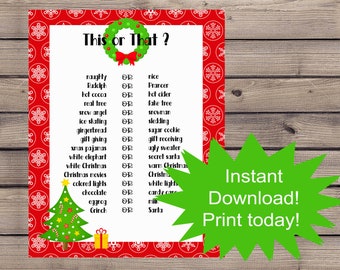 Christmas Game, Christmas This or That Game, Christmas Word Game, Printable Christmas Game, Christmas Games for Kids, Family Games