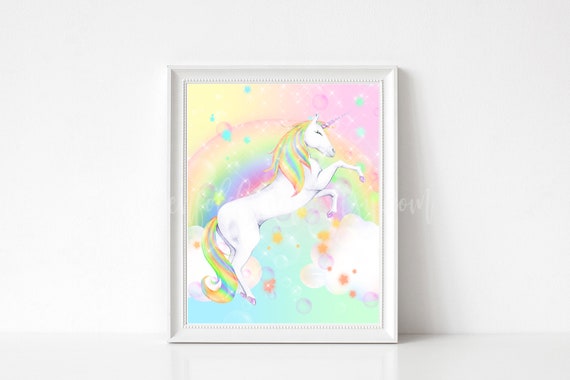 8x10 11x14 12x16 Unicorn Art Print Rainbow Unicorn Etsy