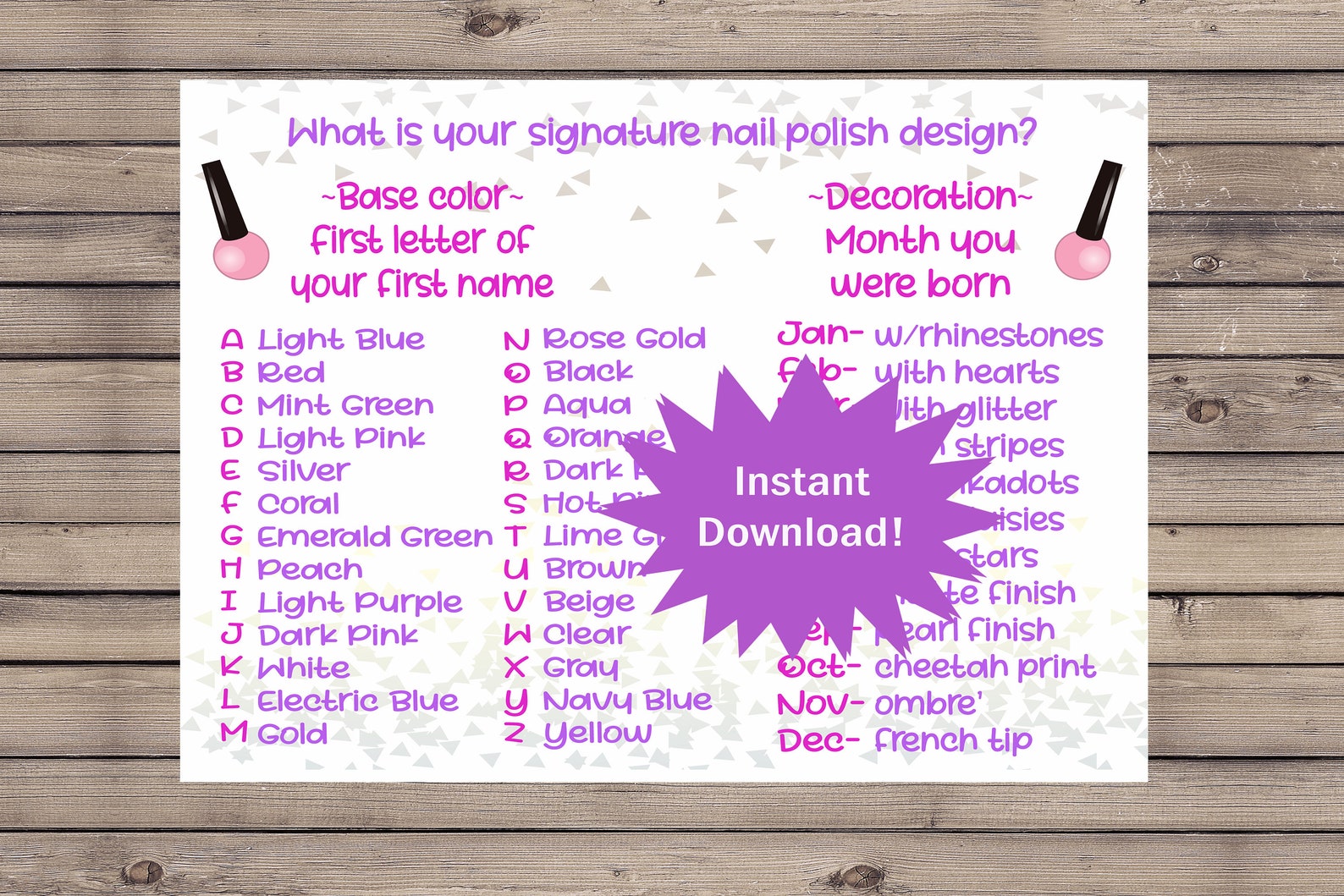 Nail Polish Game Spa Party Game Makeup Game Sleepover Game Etsy