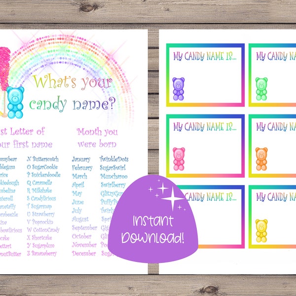 Candy Name Game, Candy Game, Candy Party Game, Candy Birthday Party Game, What is Your Candy Name, Instant Download, Digital Download