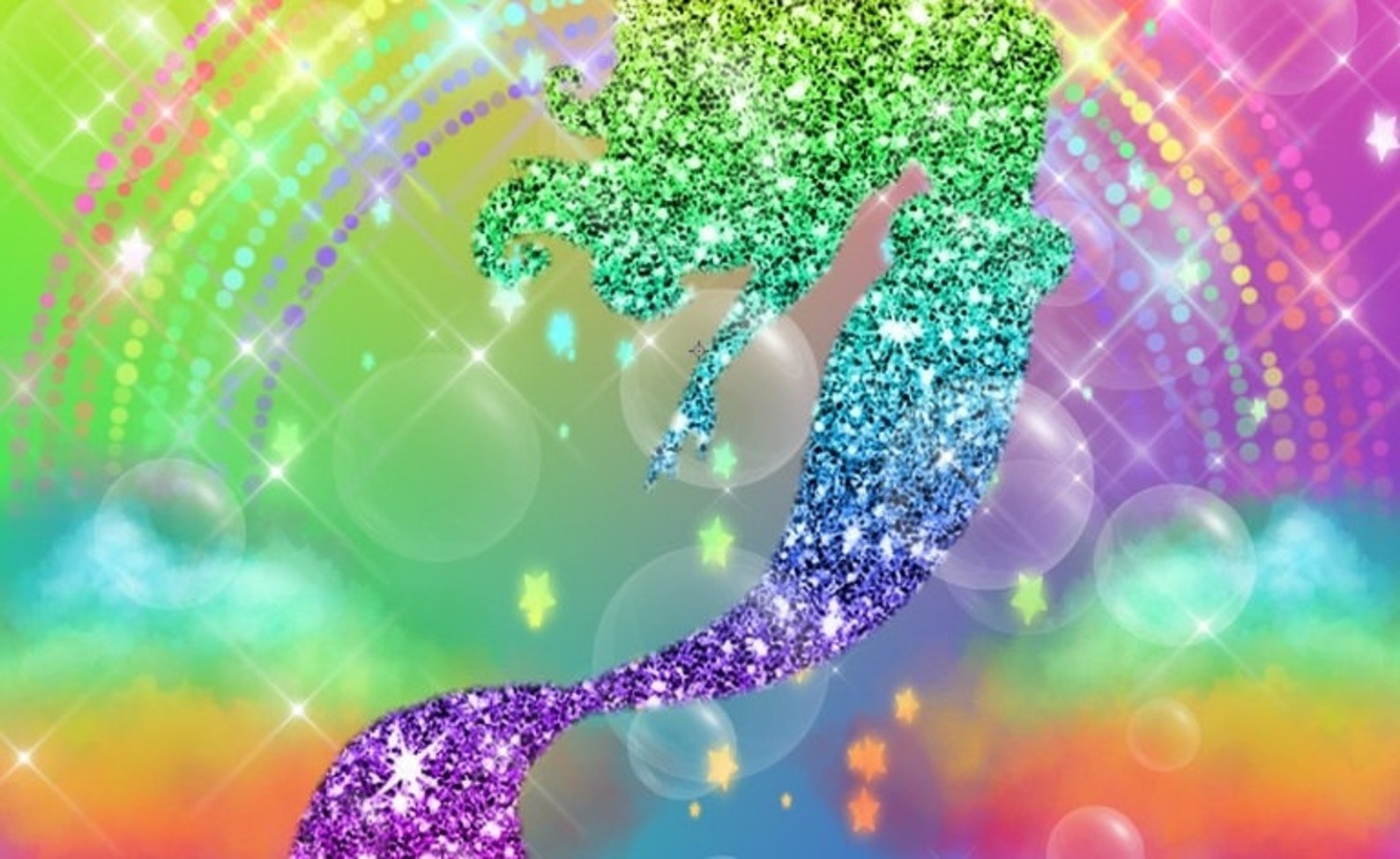 8x10 11x14 12x16 Mermaid Art Print Rainbow Mermaid Picture Etsy