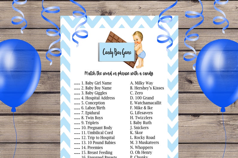 Baby Shower Candy Bar Game Printable Baby Shower Game Blue - Etsy