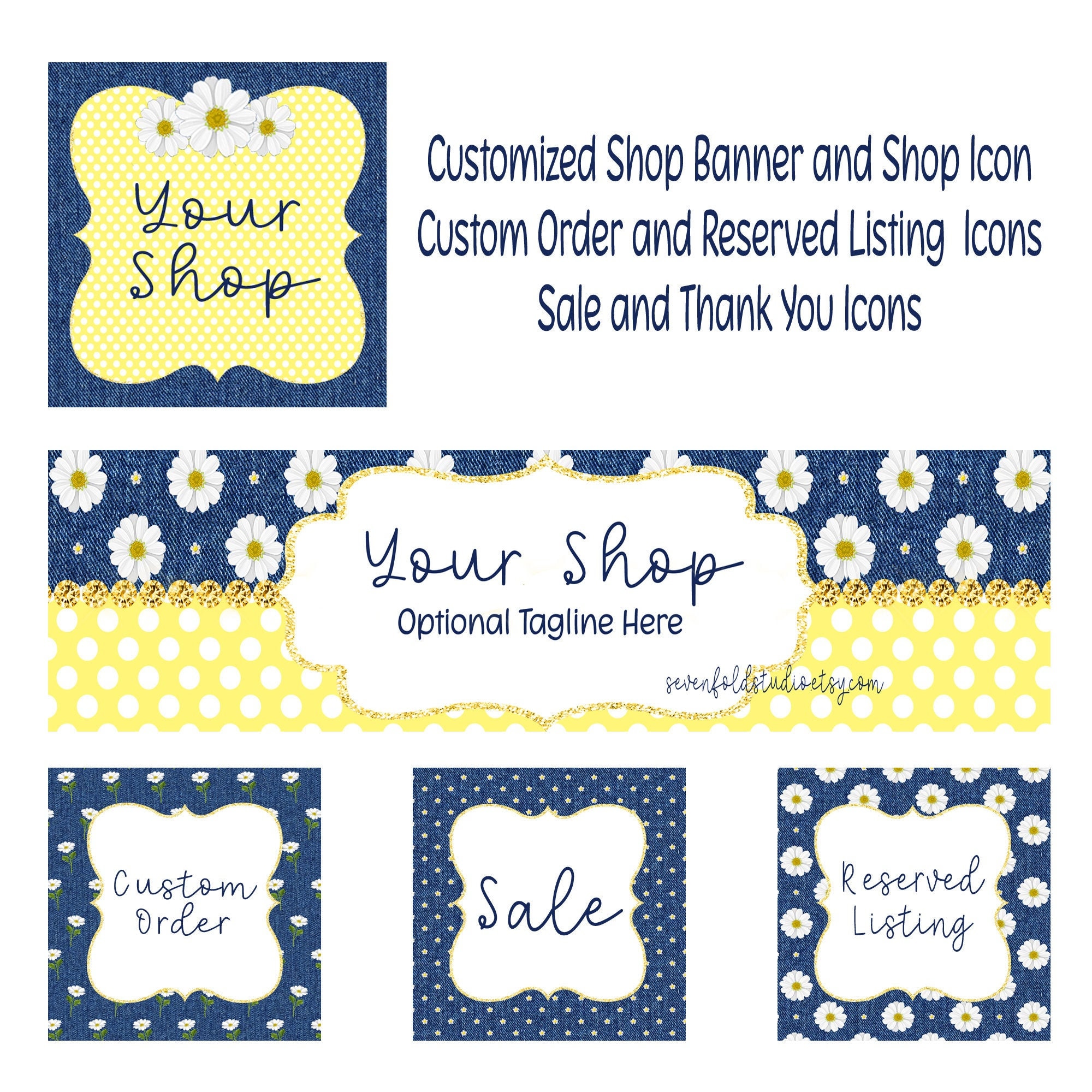 Daisy Shop Banner, Daisy Shop Set, Country Shop Set, Yellow Shop Set