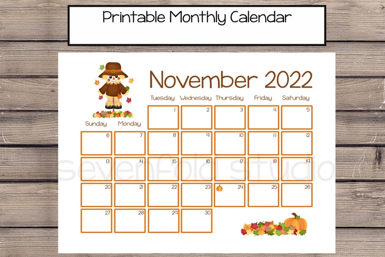 November 2022 Printable Calendar Instant Download Etsy New Zealand