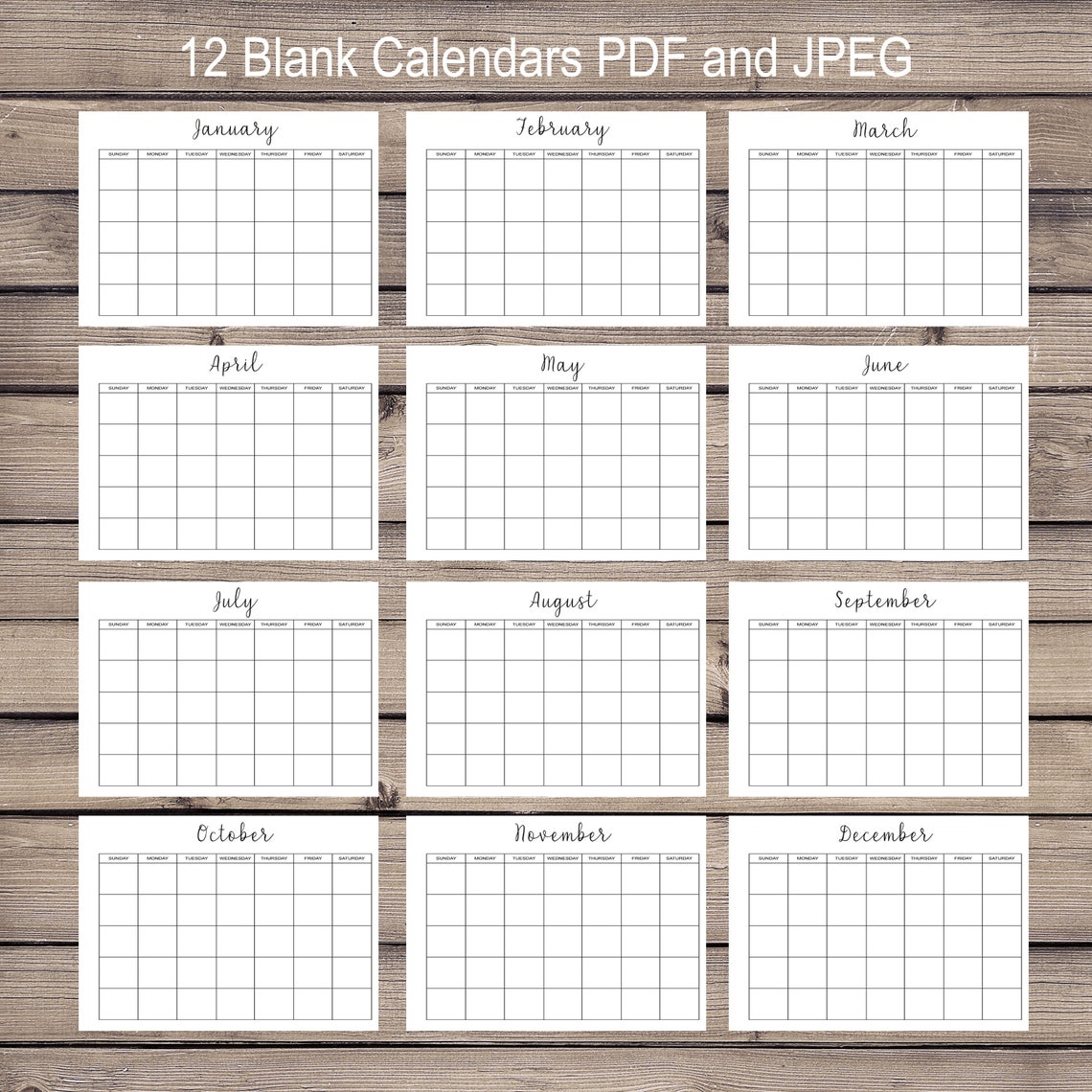 12-month-blank-calendar-printable-monthly-calendar-12-month-etsy