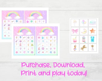 Digital Download Bingo Game, Princess Bingo, Unicorn Bingo, Fairy Bingo, Candy Bingo, Sweets Bingo, Girl's Party Bingo, Birthday Games Bingo