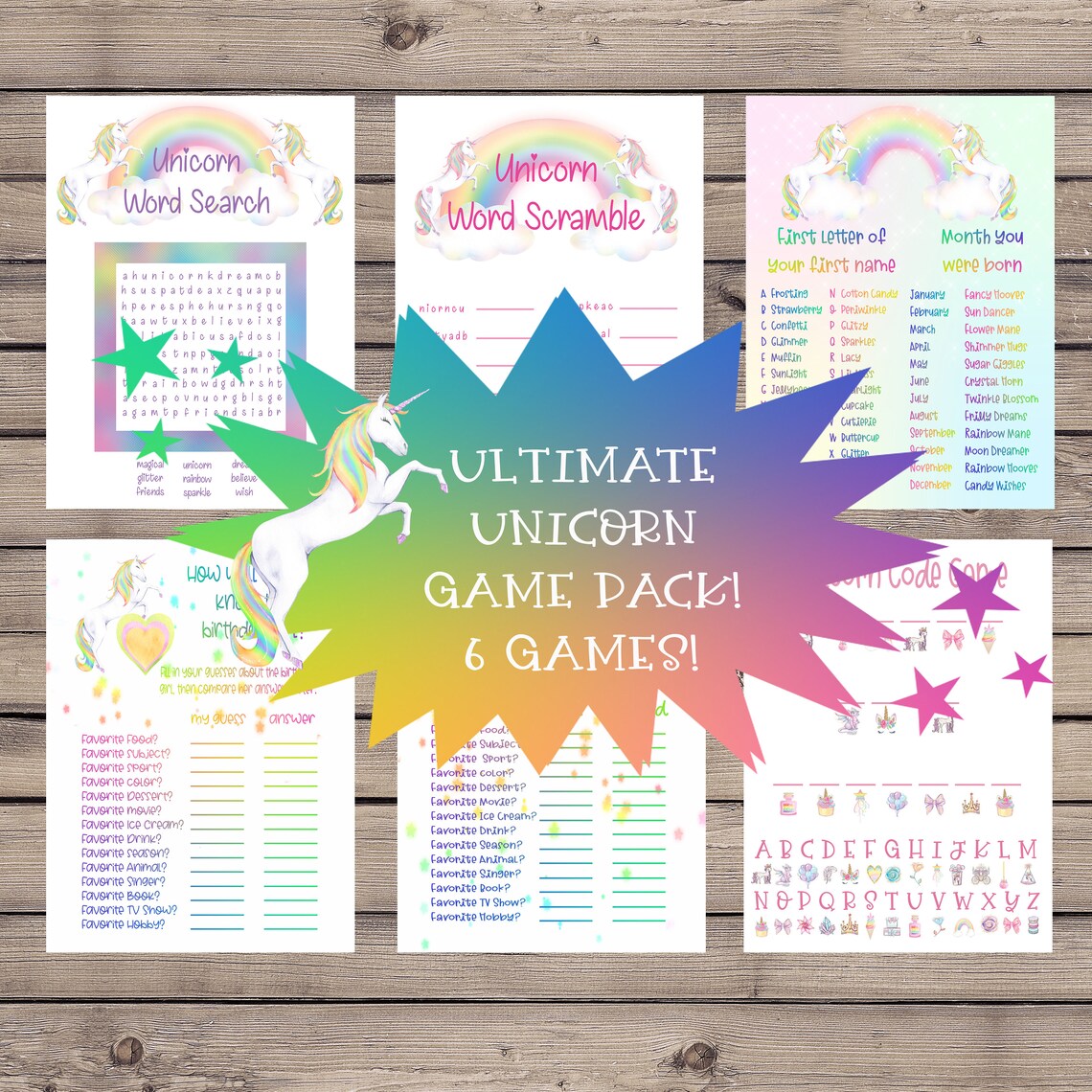 Printable Unicorn Party Games Unicorn Party Games Unicorn Etsy