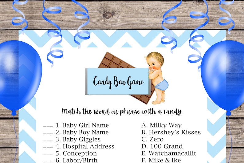 Baby Shower Candy Bar Game Printable Baby Shower Game Blue - Etsy