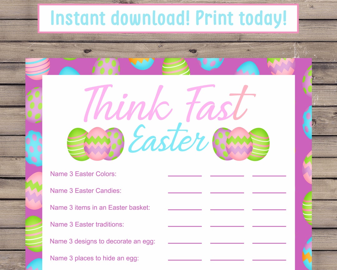 Easter Think Fast Game, Easter Game Printable, Print at Home, Instant