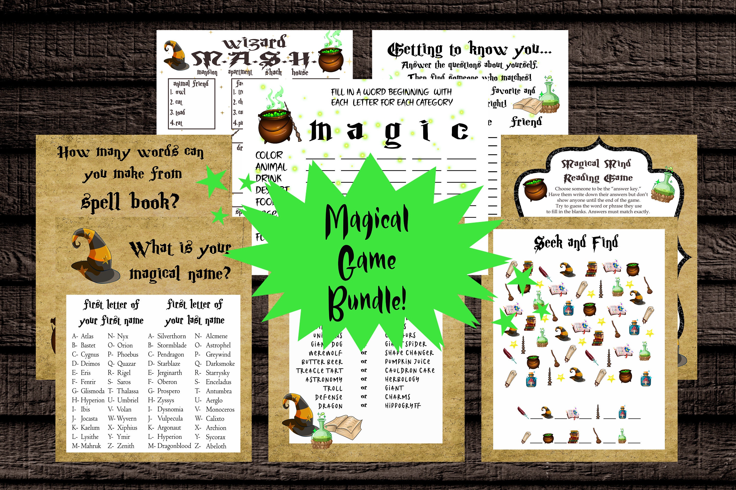  What's Your Wizard Name Game (1 Wizard Sign and 30 Name Tag  Stickers), Wizard Game Party Decoration, Birthday Game for Kids, Family Game-29  : Toys & Games